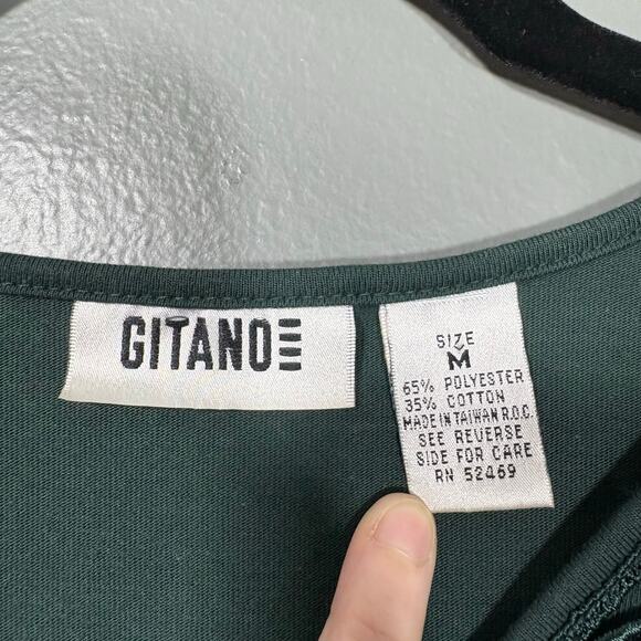 Gitano Women's Vintage 1990's Forest Green Lace Neck Tee - Size Medium - Grunge - Picture 5 of 6